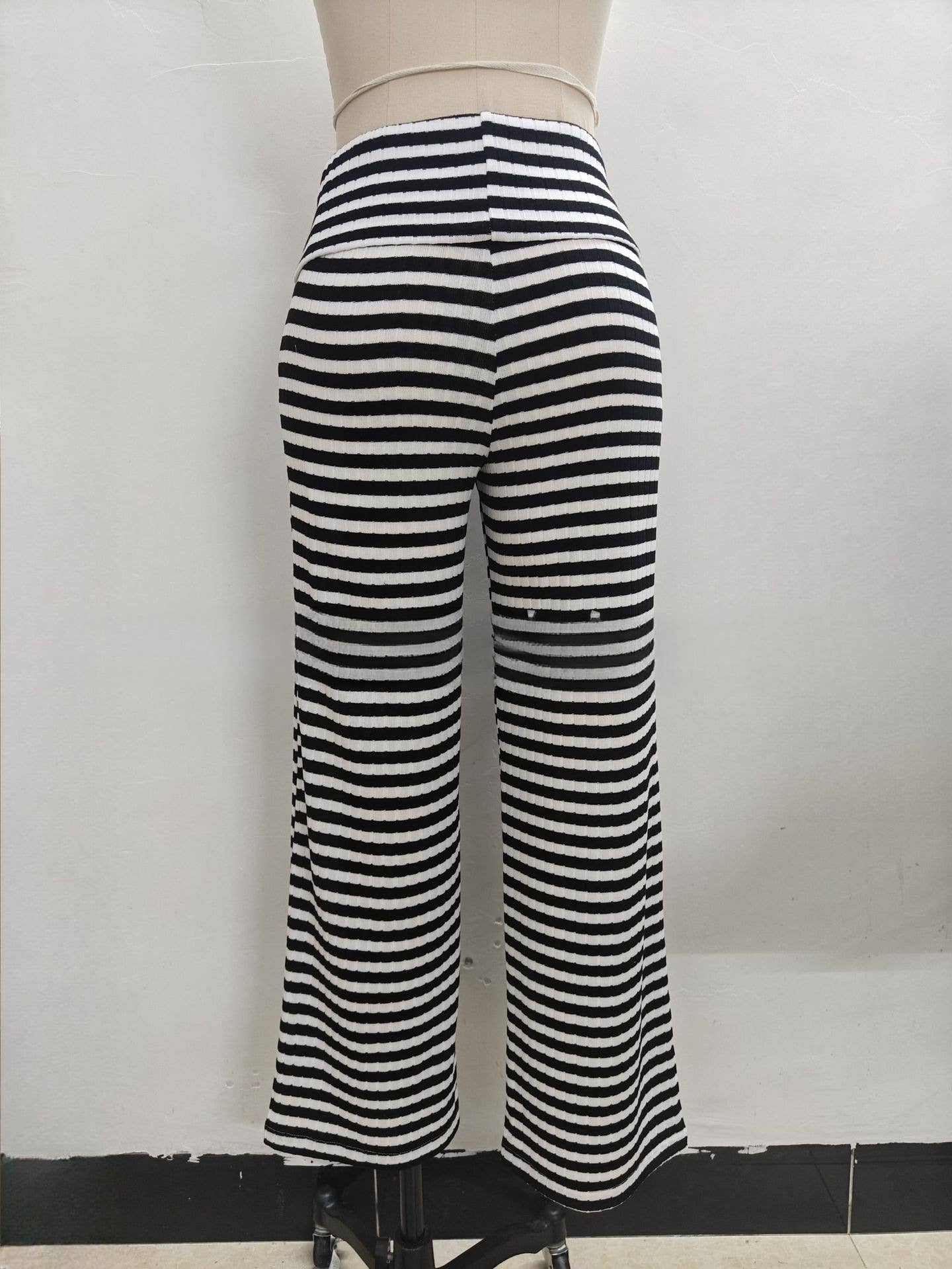 Turn-up Folded Striped Pants
