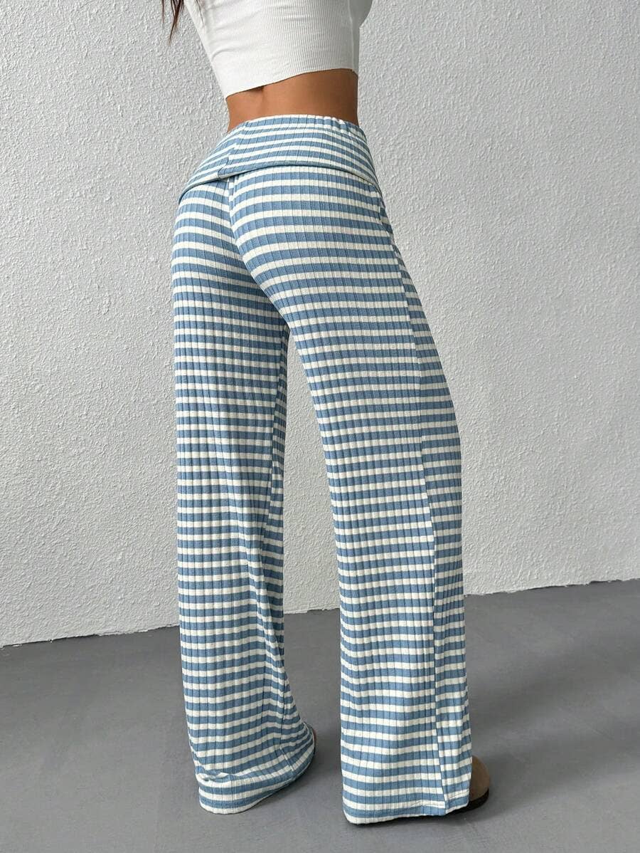 Turn-up Folded Striped Pants