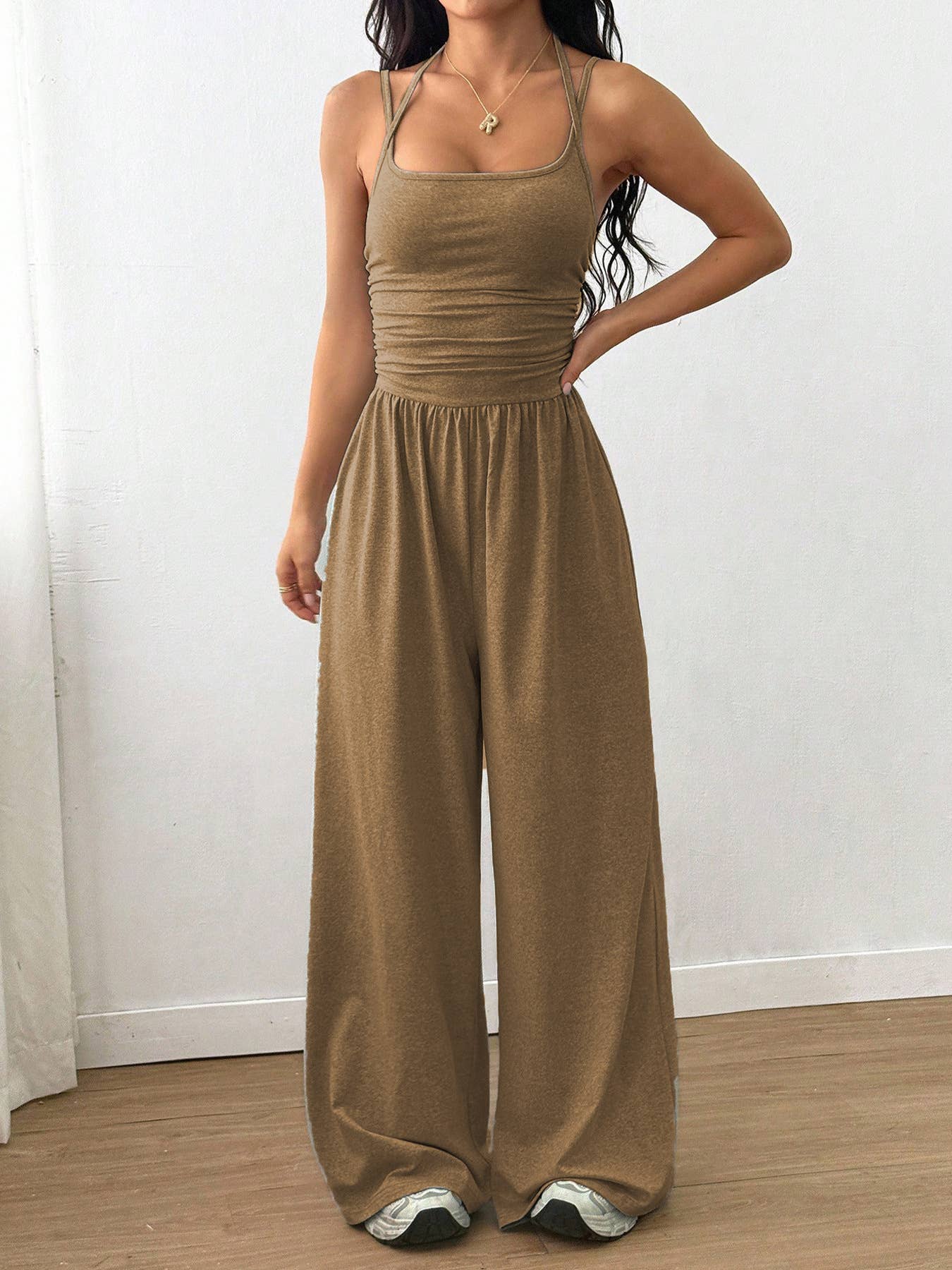 Cross Strap Halter Wide-Leg Jumpsuit