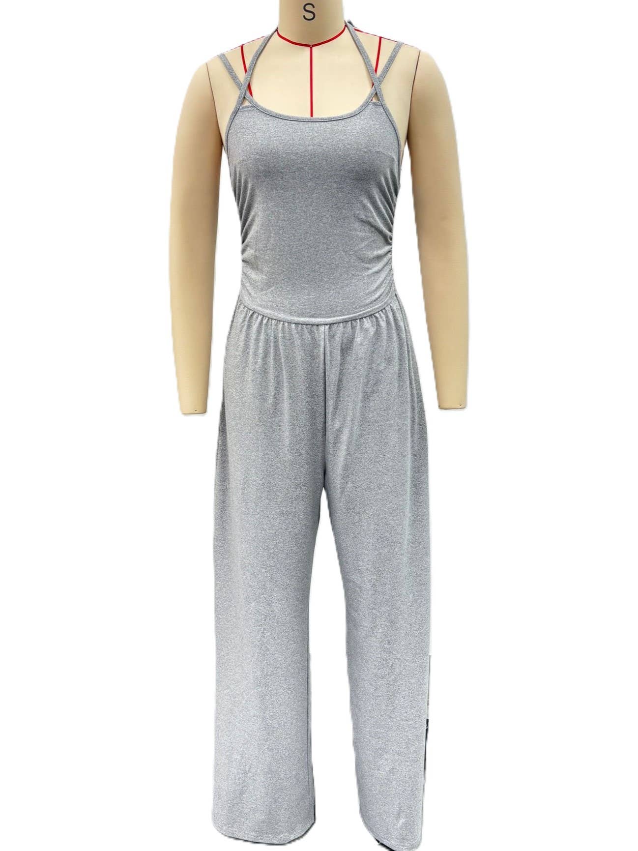Cross Strap Halter Wide-Leg Jumpsuit