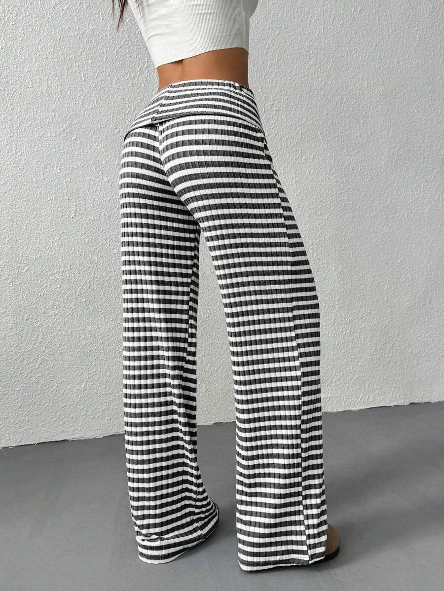 Turn-up Folded Striped Pants