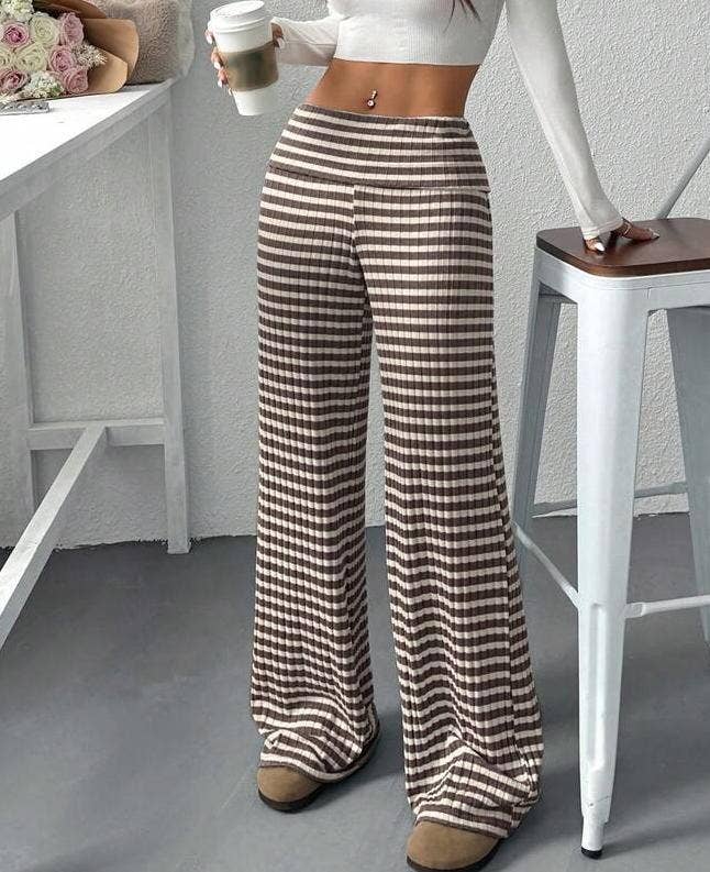 Turn-up Folded Striped Pants