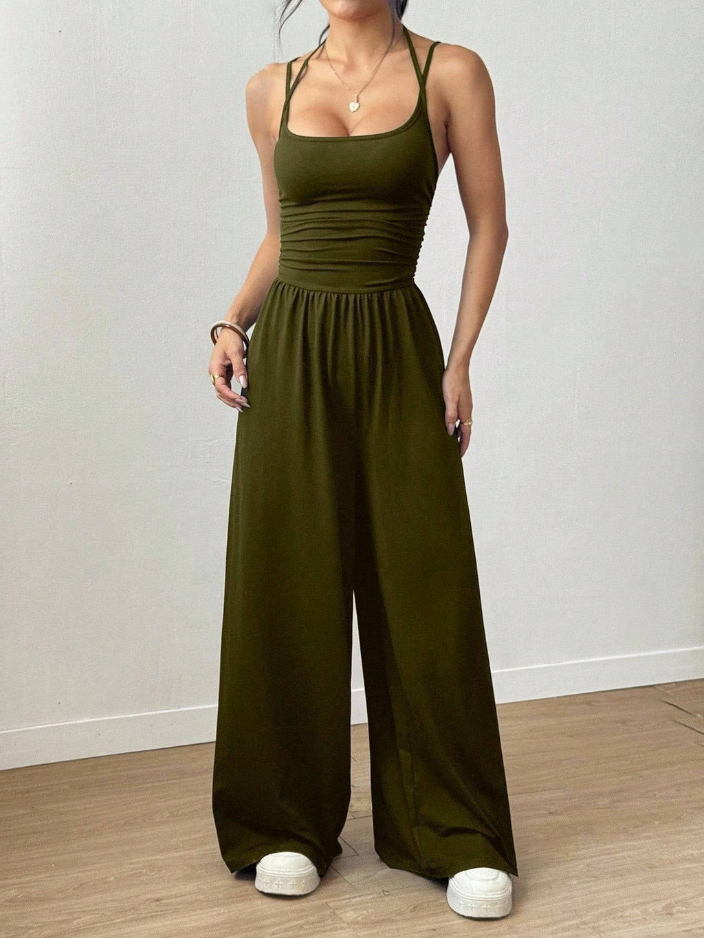 Cross Strap Halter Wide-Leg Jumpsuit