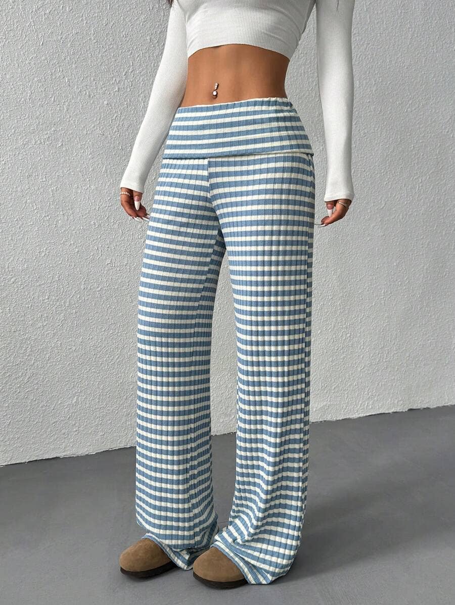 Turn-up Folded Striped Pants