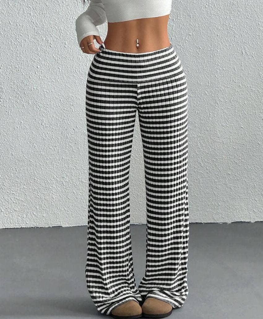 Turn-up Folded Striped Pants