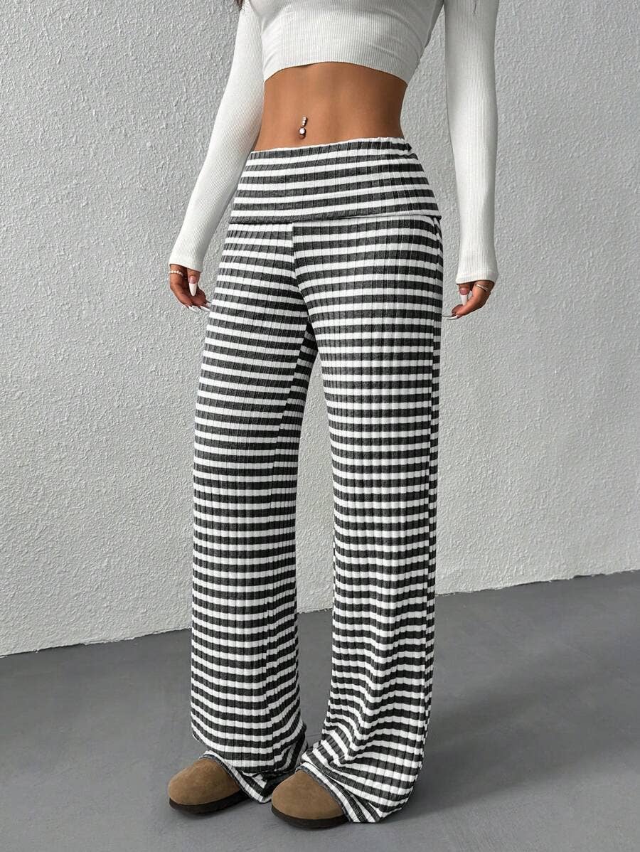 Turn-up Folded Striped Pants