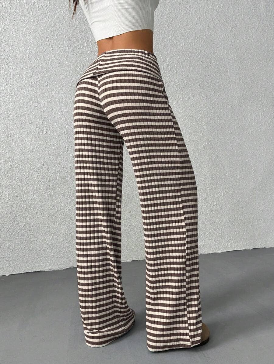 Turn-up Folded Striped Pants