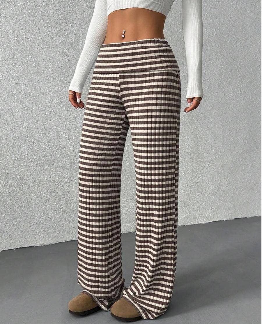 Turn-up Folded Striped Pants