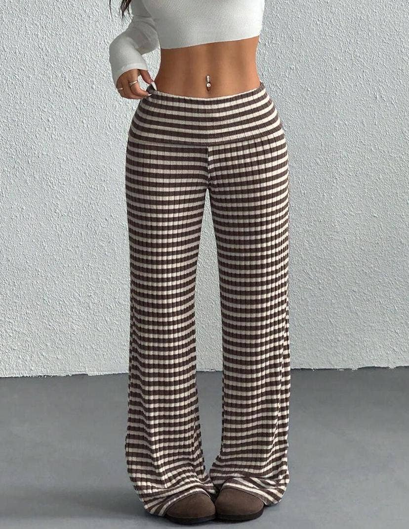 Turn-up Folded Striped Pants