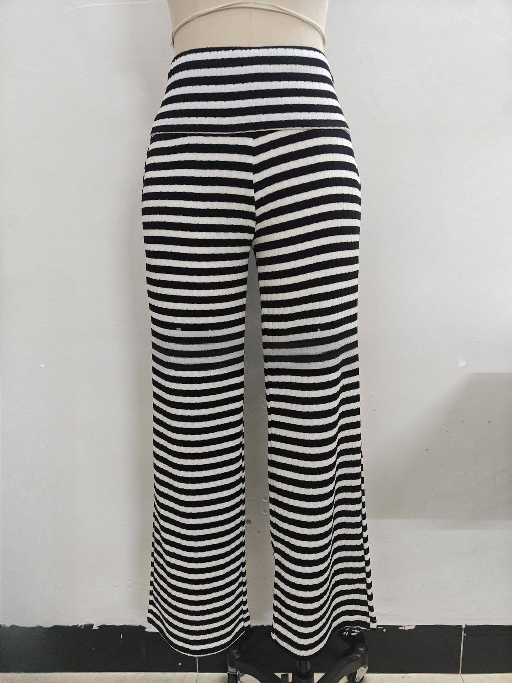 Turn-up Folded Striped Pants
